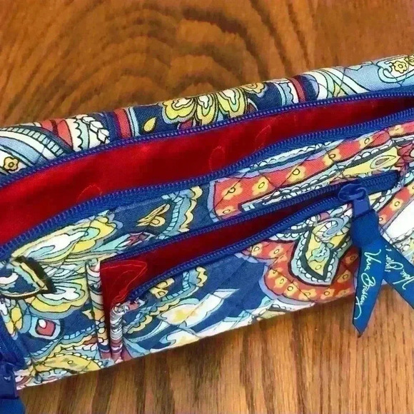 Vera Bradley, Paisley Print Wallet, White/Blue/Yellow, Red, 8”x4.5” - Picture 4 of 8